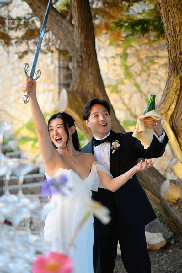 Candid natural light moment at Soojin and Albert's Xalet del Nin wedding